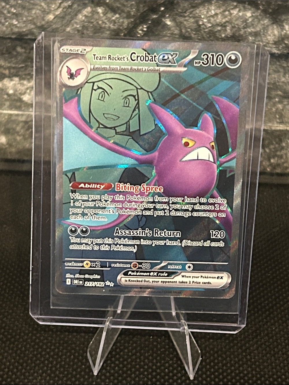 Pokemon Team Rocket’s Crobat EX 217/182 Full Art Holo Destined Rivals Set M/NM